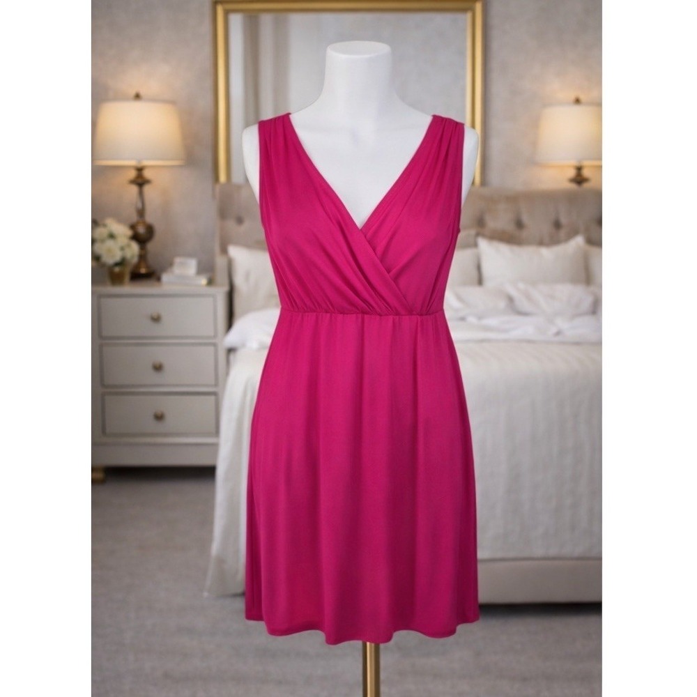 Green Cotton by Garnett Hill Surplice Knit Dress Size XL Pink Stretch Pockets